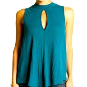 We The Free Ribbed‎ Tank Faye Teal Cut Out Small Sleeveless Shirt